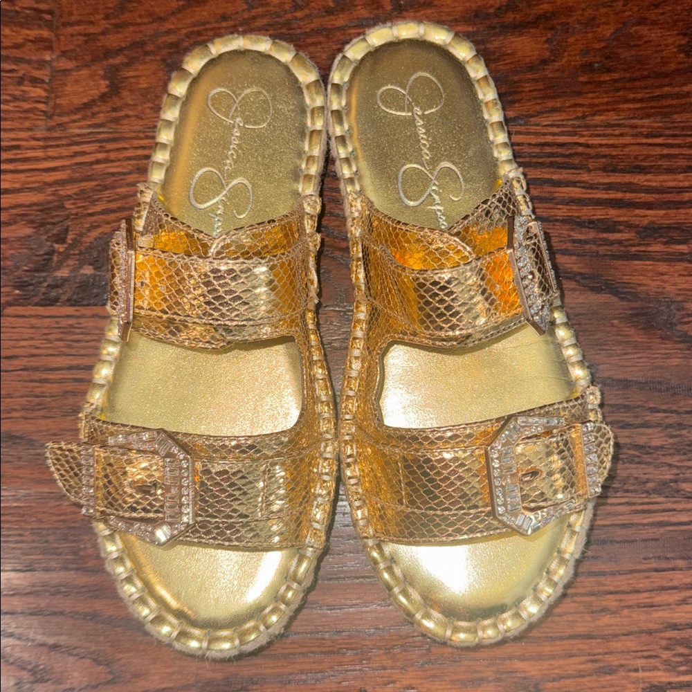 Jessica Simpson Stylish Gold Sandals - Picture 2 of 5